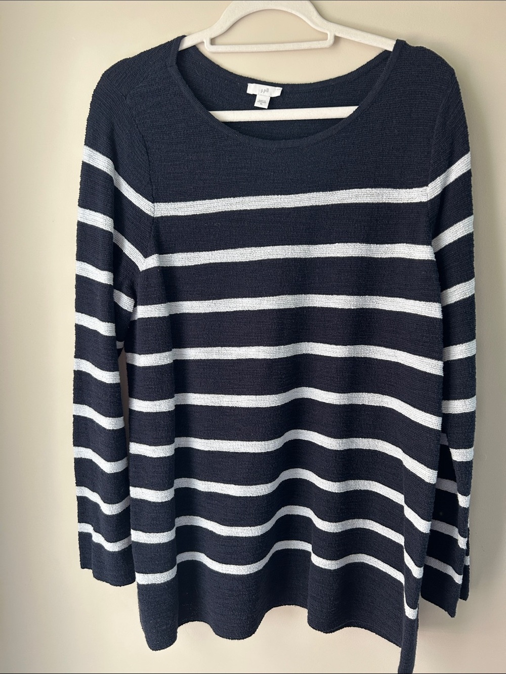 J. Jill Blue and White Striped Scoop Neck Sweater